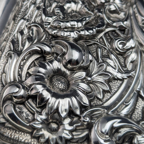 1902年 英国アンティーク 純銀 レリーフ彫刻 ドレッシングテーブルトレイ 306g